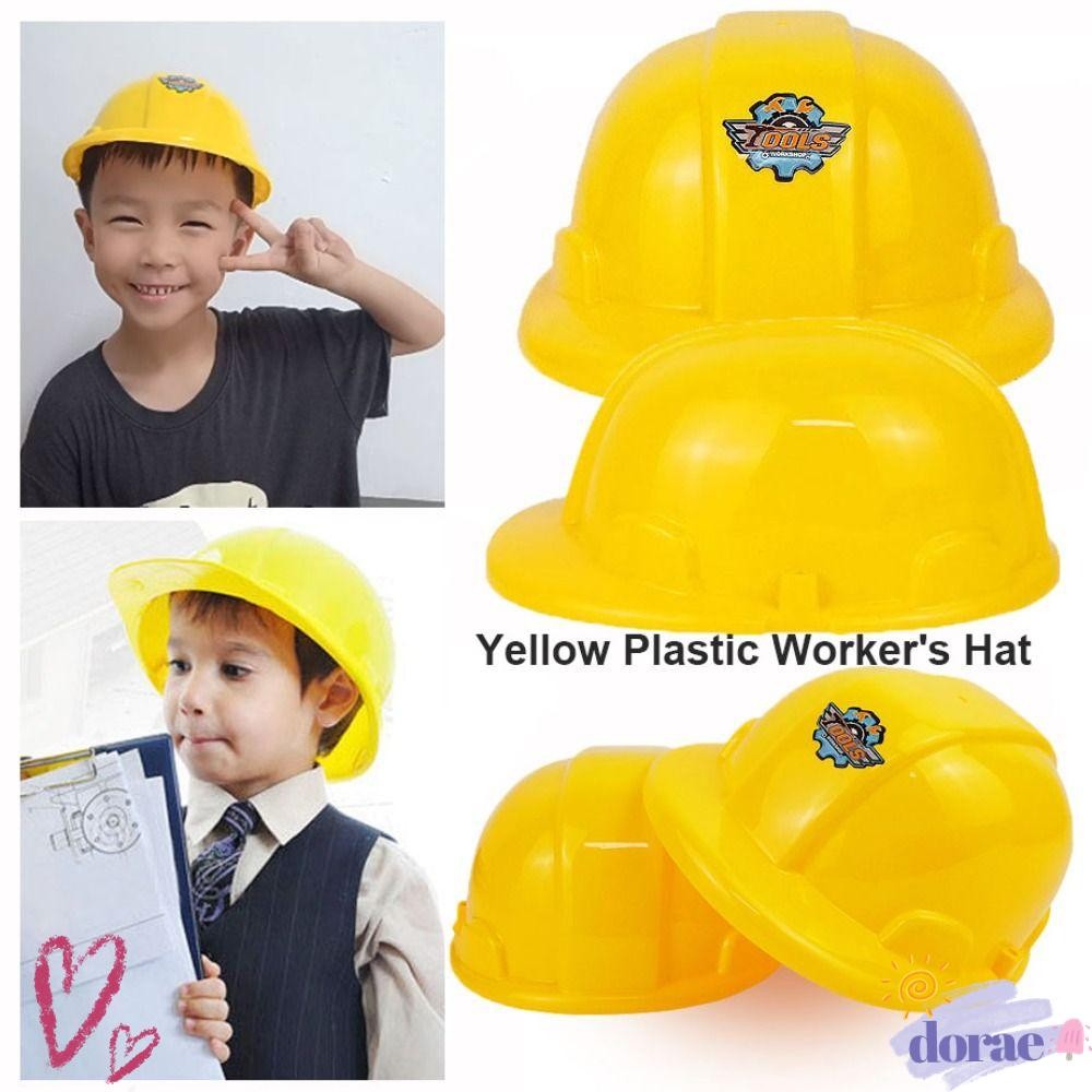 DORAE Play House Worker หมวก, พลาสติกสีเหลืองเด็กวิศวกรรมการก่อสร้าง, คอสเพลย์ Props วิศวกรรมหมวกอุปกรณ์เด็กวันเกิด Party Decor Supplies