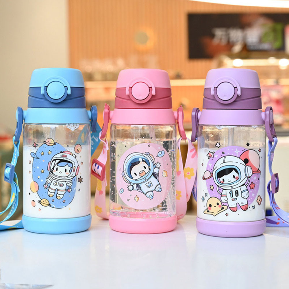 ขวดน้ำหลอดเด้ง มีสายสะพาย คว่ำไม่มีหก ขนาด 450 และ 600 ml พร้อมส่งจากไทย