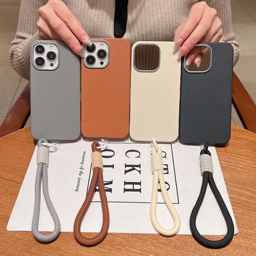 หรูหรา Slim หนังสายรัดข้อมือ Lanyard สําหรับ iPhone 17 AIR 16E 16 Plus 15 Plus 16 15 14 13 Pro Max Matte Litchi Texture ซิลิโคน