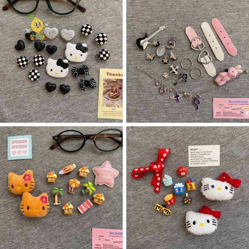 [mozh] 1เซ็ตสีดําและสีขาวธีมสาวผู้หญิงรองเท้าแตะอุปกรณ์เสริมรองเท้าCharmsหัวเข็มขัดชุดรองเท้าหลุมรองเท้าแตะตกแต่ง [TH]