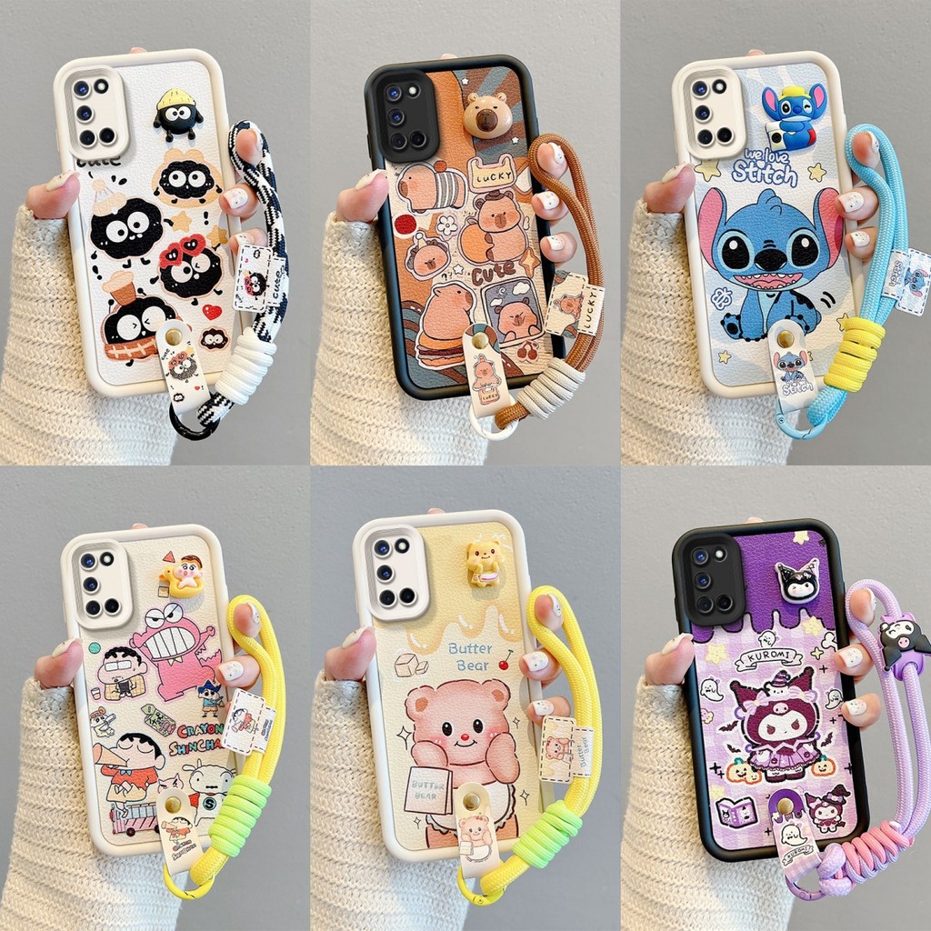 เคส REALME C17 7i หนังการ์ตูนปักหมุดเชือกโทรศัพท์กรณี