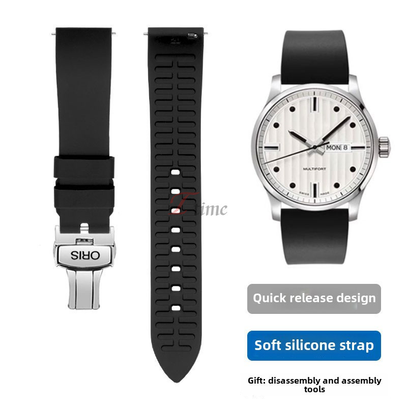 สายนาฬิกาซิลิโคน 18-24 มม. สําหรับ ORIS Aquis/Divers/Artelier - สายยางแบบนุ่มพร้อม Quick Release