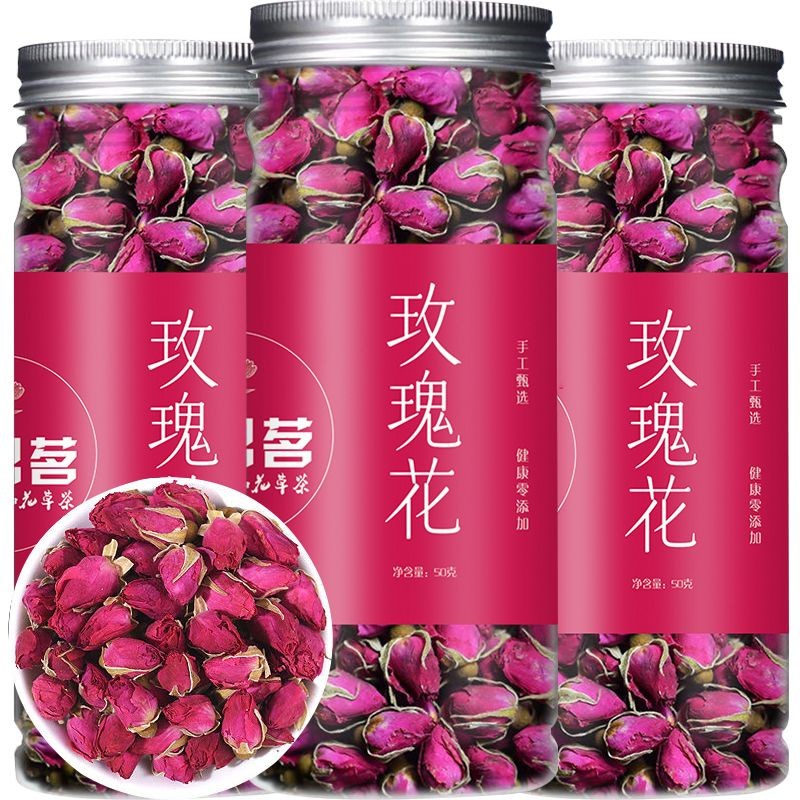 平阴红玫瑰花茶花冠茶女神茶非有机大朵泡水干重瓣玫瑰组合Pingyin Red Rose Camellia