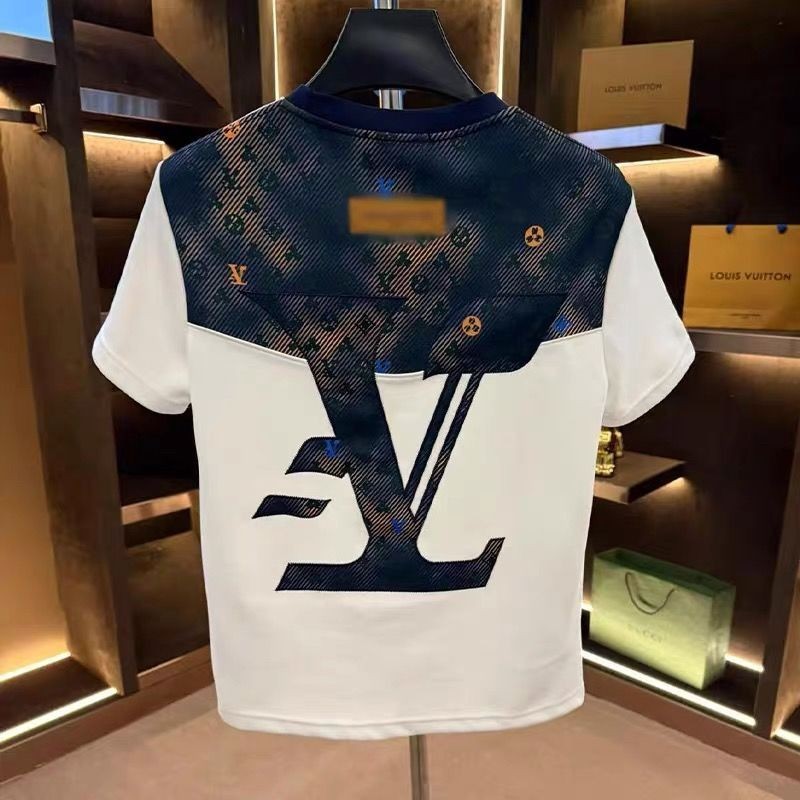 เสื้อยืดผู้ชาย 2025 ฤดูร้อนใหม่รอบคอ การทําตัวให้ผอม แฟชั่นตัวอักษรหลวมหรูหรา ไม่เป็นทางการ ประกบกัน เสื้อยืด