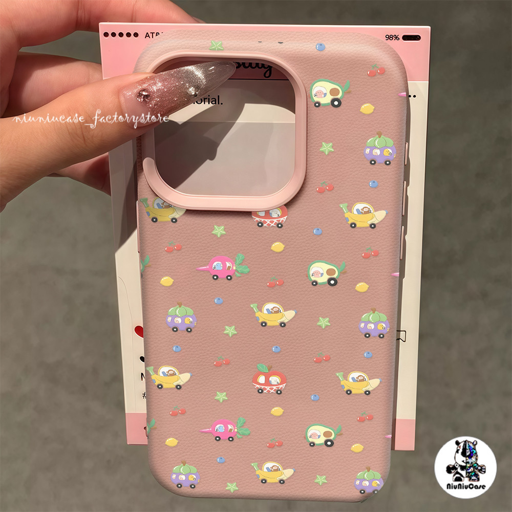 คสหนัง For iPhone 16 Pro Max เคสนิ่ม TPU สีลูกกวาด รูปแบบผลไม้👉For iPhone 11 15 14 13 12 Pro X XS max XR 7 8 Plus เคส