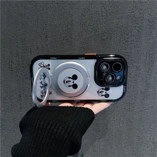 [ขายร้อนใหม่] เคสโทรศัพท์มิกกี้น่ารักที่เข้ากันได้กับ Apple iPhone 17/16/15/14/13/12/11 Pro Max สีครีม/แบบมีขาตั้ง
