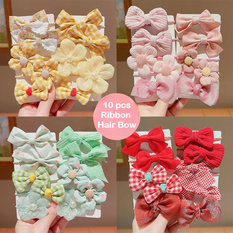 สาวผ้าดอกไม้โบว์อุปกรณ์ผมน่ารักผมวงกลมผูกผมหางม้า หูฟัง10ชิ้นชุด