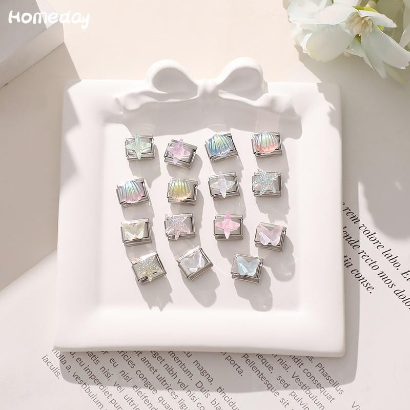 Star Shell สีสัน Star Italian Charm สร้อยข้อมือ Fit 9 มม.สร้อยข้อมือสแตนเลส DIY เครื่องประดับทําอุปกรณ์เสริม Retro บุคลิกภาพโมดูลสร้อยข้อมือเครื่องประดับ