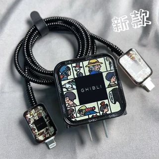 4 in 1/น่ารักอะนิเมะ (Hayao Miyazaki) DIY 18w/20w ชุดตัวป้องกันเครื่องชาร์จสายเคเบิลเข้ากันได้สําหรับ iPhone11 12 13 14 15 16pro max