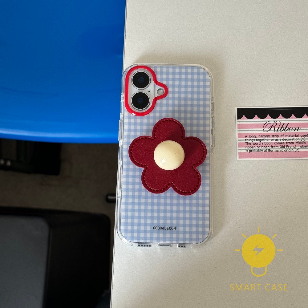 For เคสไอโฟน 16 Pro Max Air Bag Grid Pop Grip เคส Phone Case For iPhone 16 Pro Max 15 14 13  For เคสไอโฟน11Ins Korean Style Retro Classic Couple Shockproof Protective TPU Cover Shell