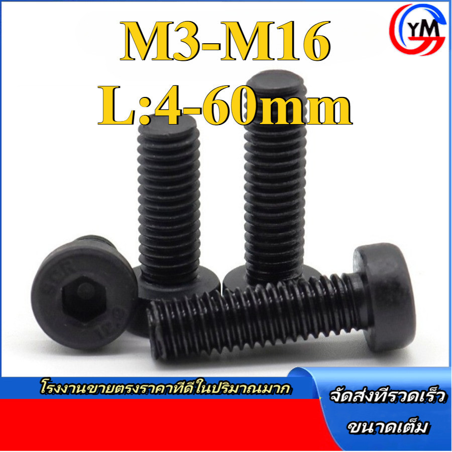 น็อตหัวจมบาง สกรูหัวจมหกเหลียม หัวสั้น น็อตหัวจมบาง เกรด 12.9 แข็งพิเศษ เกลียวมิล ตลอด สกรู /Hexagon