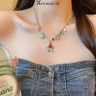 COD-ในไทย💖สร้อยคอDopamine จี้รูปดาวห้าแฉก โซ่ไหปลาร้า ที่มีสีสันY2kน่ารักหวาน นักเรียนสำหรับผู้หญิง-Kri