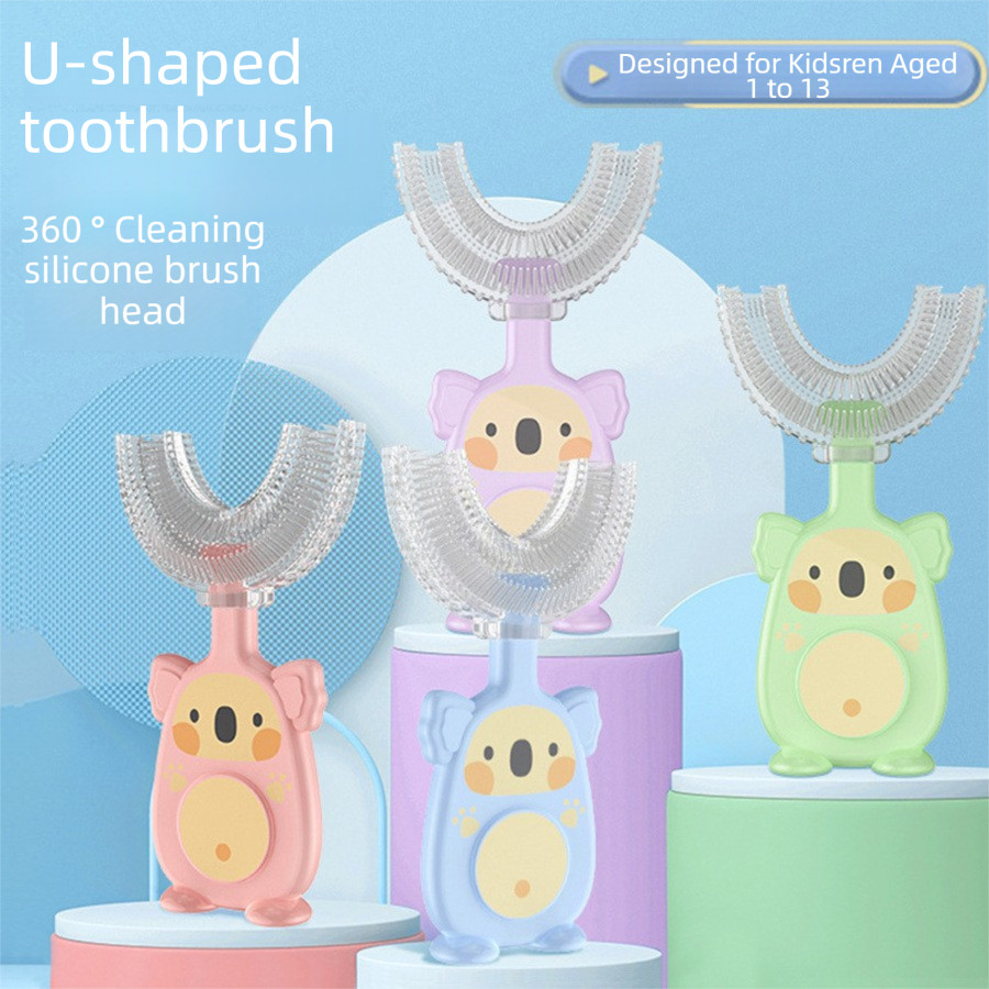 เด็กแปรงสีฟันรูปตัวยูคู่มือเด็กทารกทําความสะอาดปากซิลิโคนแปรงสีฟันแปรงสีฟันเด็ก