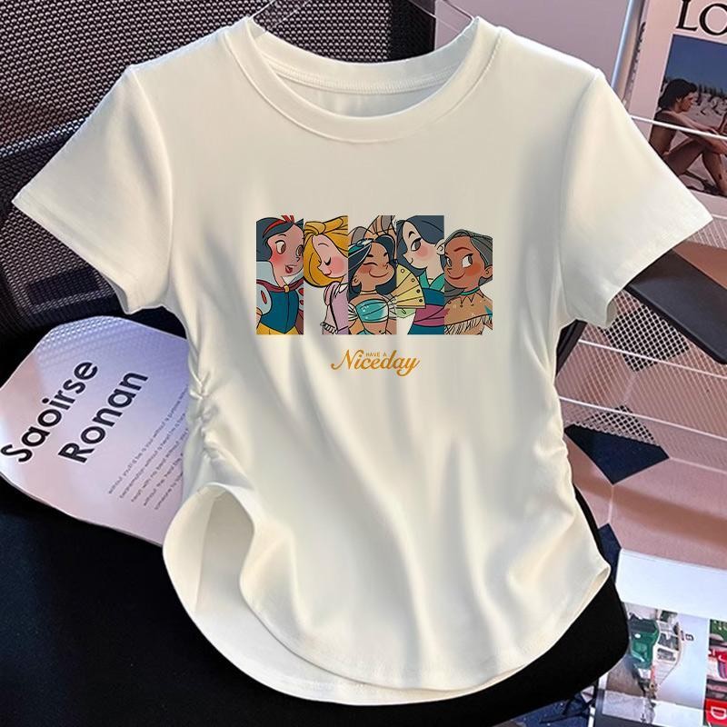ผ้าใส่สบาย คอกลม เสื้อยืดทรงจีบธรรมดาสำหรับผู้หญิง ทรงสลิมฟิต หลากสี ผ้าใส่สบาย สไตล์ลำลอง  Women Lady Clothing Tshirt