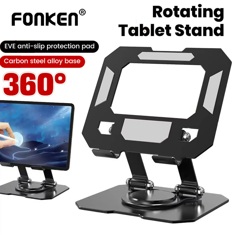 FONKEN ฟ้อนเก้น 360° ขาตั้งแท็บเล็ตหมุนได้ที่วางขาตั้งเดสก์ท็อปแบบพับได้แบบปรับได้สําหรับแท็บเล็ตแล็ปท็อปขนาด 4-16 นิ้ว