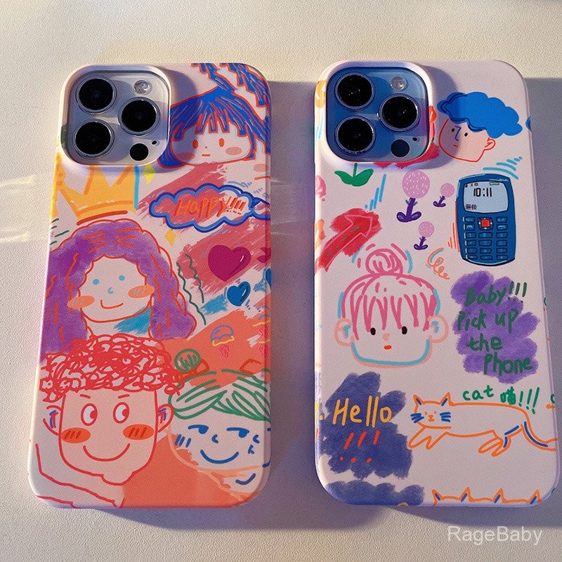 เคสโทรศัพท์ผู้หญิงลายกราฟฟิตี้น่ารักและสนุกสนาน ใช้ได้กับ iPhone 13 14 15 16 Pro Max 12 Pro Max 11 Pro Max XS Max XS XR 8 Plus 14 Plus 15 Plus 15 Pro เคสป้องกันแข็งกันกระแทก