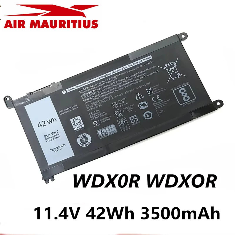 แบตเตอรี่แล็ปท็อป  WDX0R WDXOR 3CRH3 T2JX4 11.4V 42Wh สำหรับ Dell Inspiron 13 7368 14-7460 15 7560 1