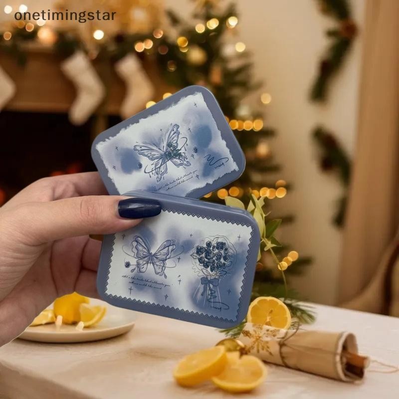 Onetimingstar น่ารักแบบพกพา Vintage Blue Butterfly กล่องเก็บคอนแทคเลนส์พร้อมกระจก สำหรับของขวัญกลางแ