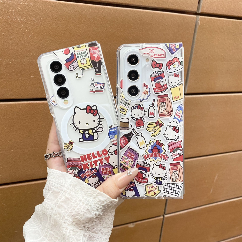 Samsung galaxy z Fold6 7 Magnetic Transparent Edge รวมทุกอย่าง Hard Shock-proof เคสโทรศัพท์ galaxy z fold5 fold4 fold3 การ์ตูนน่ารักสติกเกอร์ ktPC เคสป้องกัน