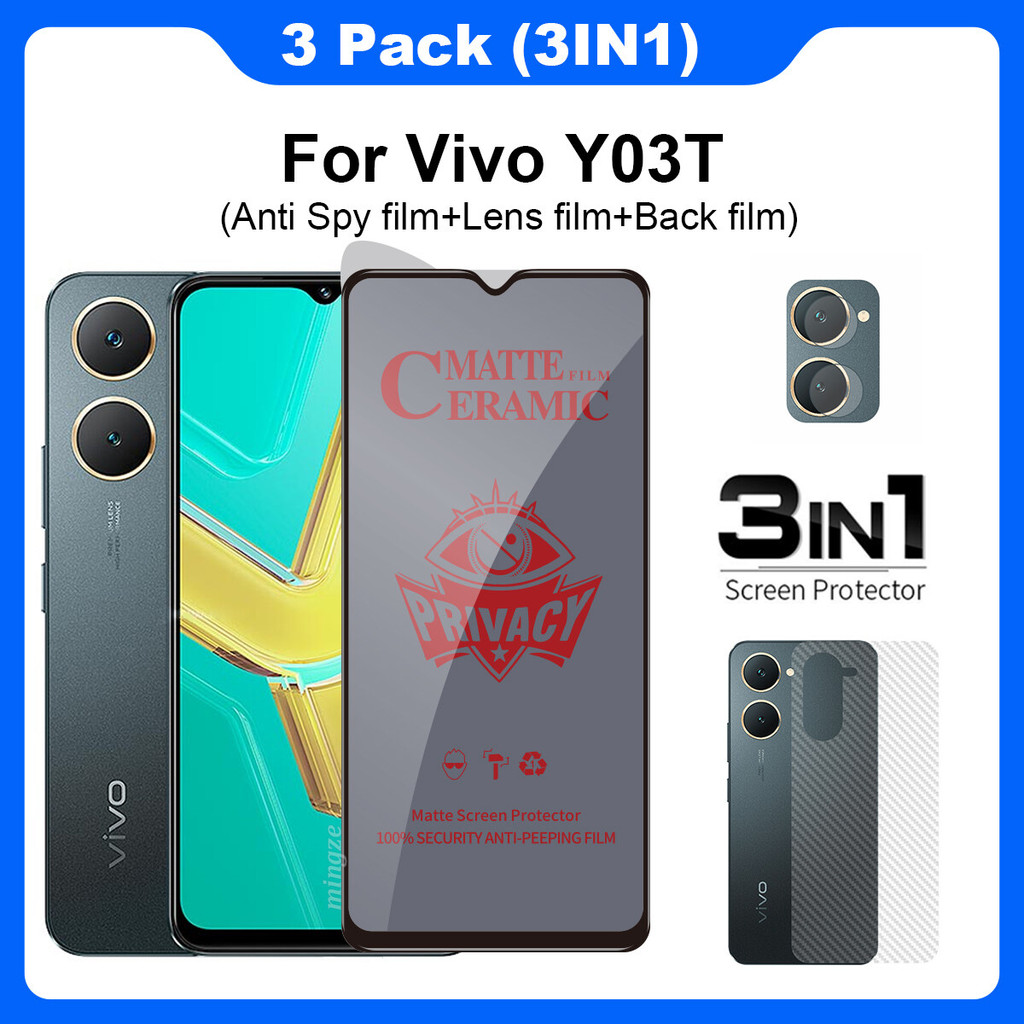 3in1 สําหรับ Vivo Y03T Anti-Spy Privacy กระจกนิรภัยฟิล์มนุ่มสําหรับ Vivo Y03T ป้องกันหน้าจอ + เลนส์ฟ