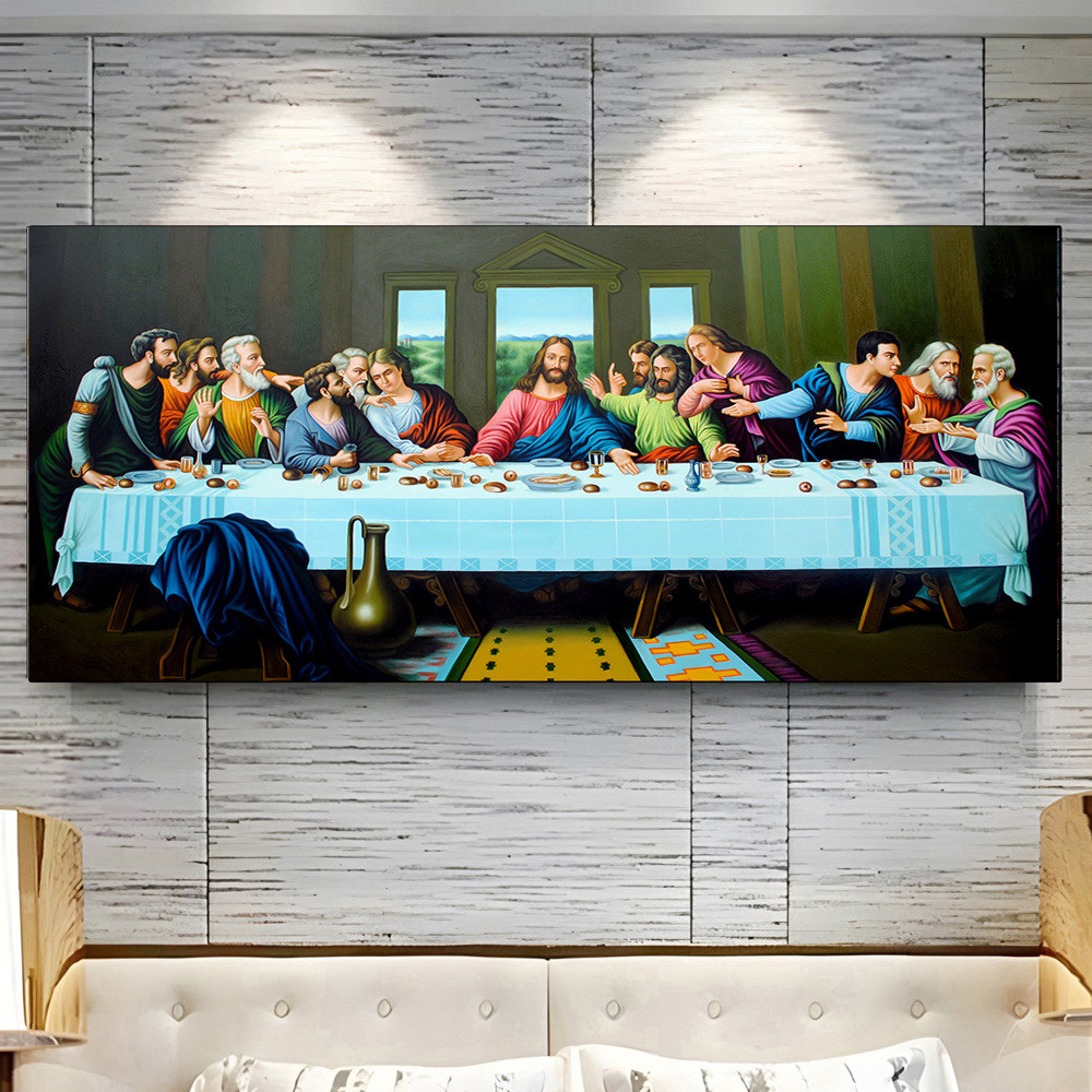 ภาพวาดศิลปะที่มีชื่อเสียง The Last Supper Wall Decor ภาพวาดพระเยซูโปสเตอร์ภาพผนังพื้นหลัง Luxury Decor