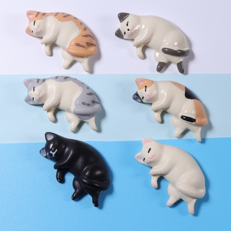 5 ชิ้น/เซ็ต Sleepy ลูกแมวเรซิ่น Flatback Embellishments เคสโทรศัพท์ตกแต่งรถ Diy อุปกรณ์เสริม