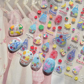 HAMA เล็บนูนสติกเกอร์เล็บขายส่งฤดูร้อน Ocean Beach Shells ผลไม้สตรอเบอร์รี่ Apple เด็กตกแต่งเล็บสติกเกอร์ Decals