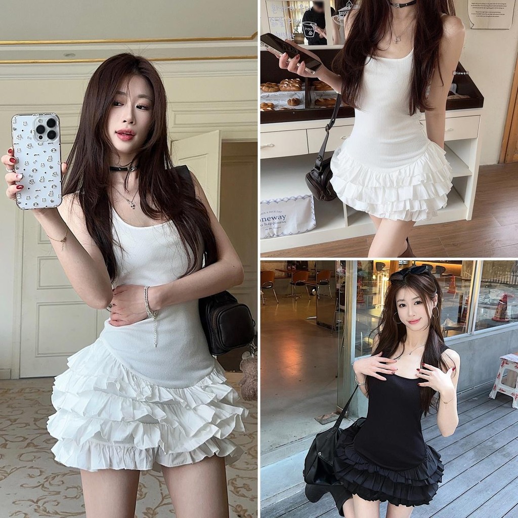 Hotgirl พร้อมส่ง✨เดรสแฟชั่นผู้หญิง ชุดเดรสแขนกุดเซ็กซี่ สไตล์บัลเล่ต์สุดชิค สไตล์เอไลน์ สไตล์เกาหลีเรียบง่าย ดีไซน์ขอบใบบัว