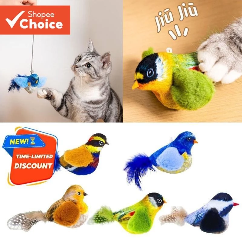 Interactive Plush Bird ของเล่นแมวเสียง Chirping สมจริงสําหรับแมวในร่มไม่มีแบตเตอรี่ต้องการ