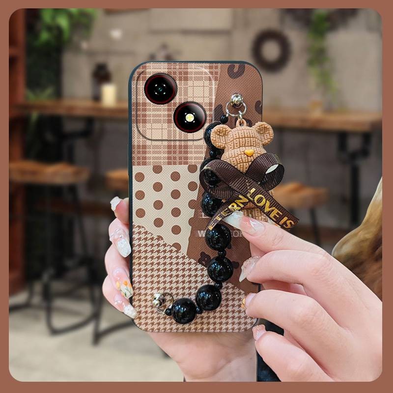 ความเรียบง่ายการ์ตูนเคสโทรศัพท์สําหรับ ZTE Blade A35E กันน้ําน่ารักสกปรกทนสร้อยข้อมือหมีเคสป้องกัน Anti-knock ซิลิโคนนุ่มกรณีปกหลังจี้มุกสีดํา