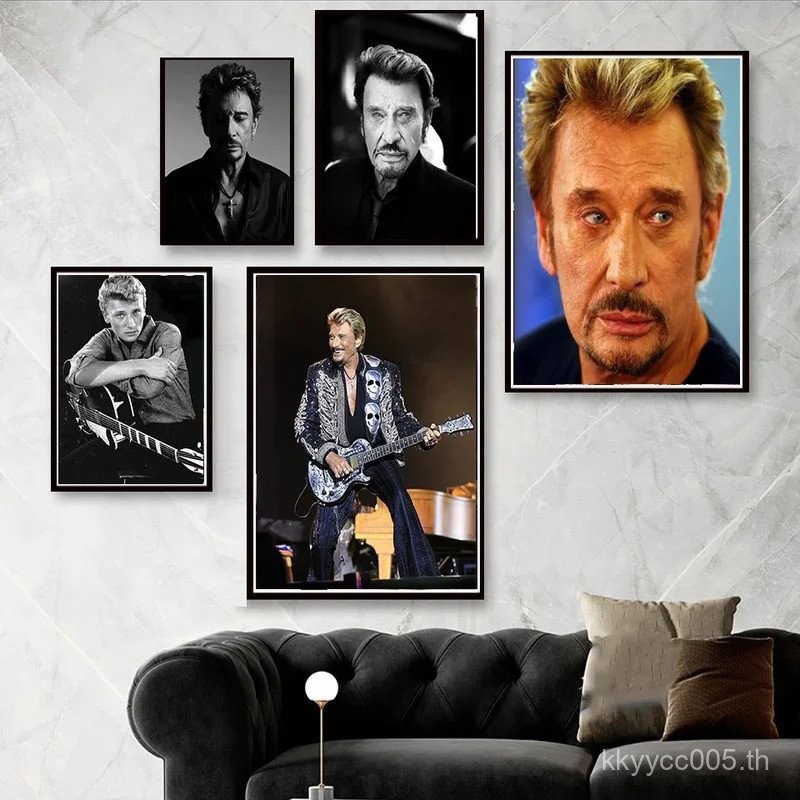 โปสเตอร์ johnny Hallyday, ROCK Stars, Black and White Portrait Photo SINGER ภาพวาดผ้าใบ Art Home for