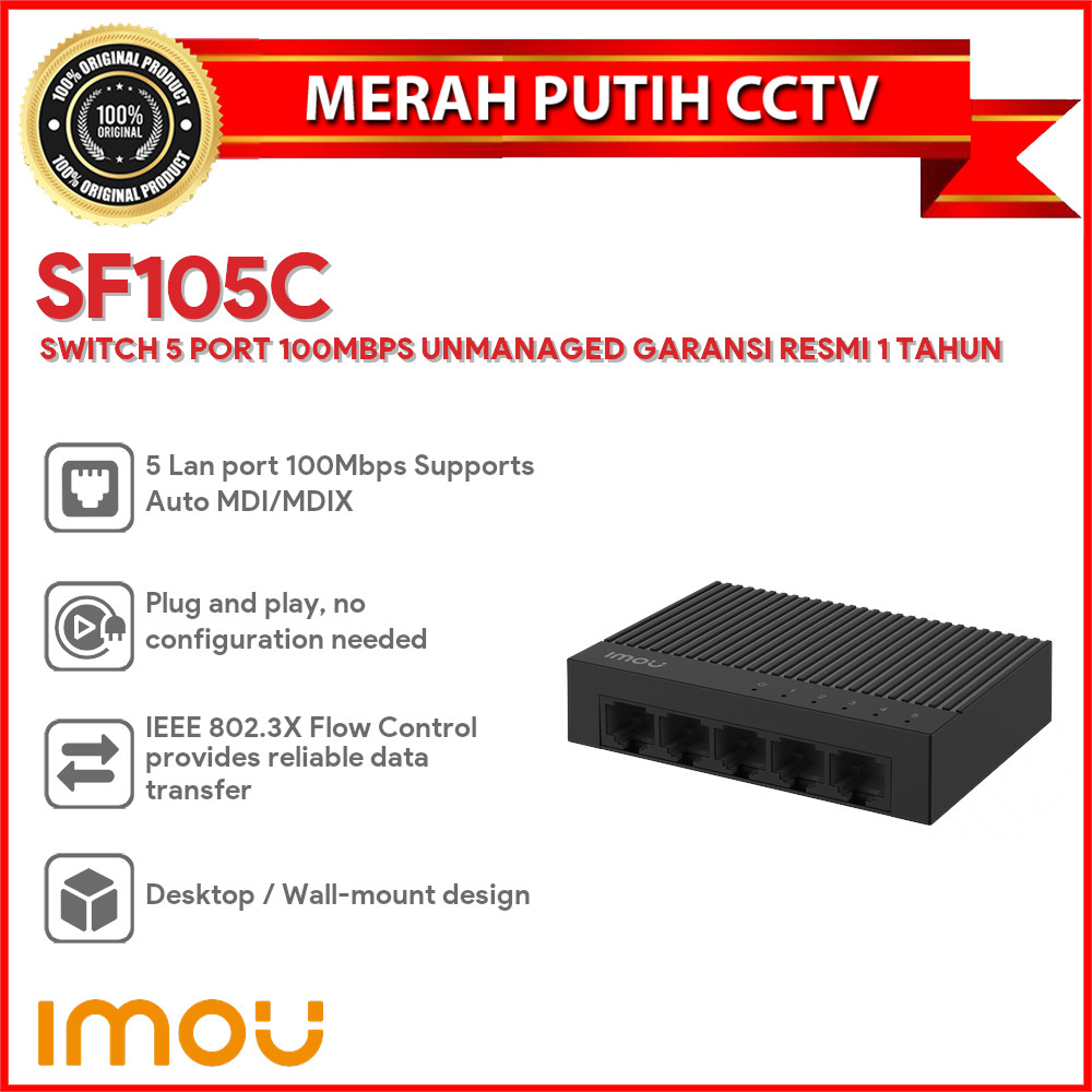 IMOU SF105C SWITCH 5 PORT 100MBPS UNMANAGED OFFICIAL รับประกัน 1 ปี