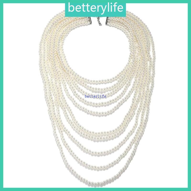 BTF สร้อยคอมุกหรูหราประดับด้วยลูกปัดสำหรับผู้หญิง