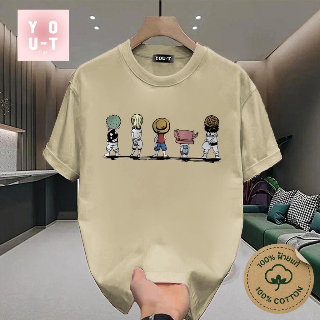 YOU-T🔥เสื้อยืดแขนสั้นชาย เสื้อแขนสั้นหลวมๆ  คุณภาพสูง ผ้าฝ้าย100% สวมใส่สบาย แฟชั่น  พิมพ์ "ONE PIECE"