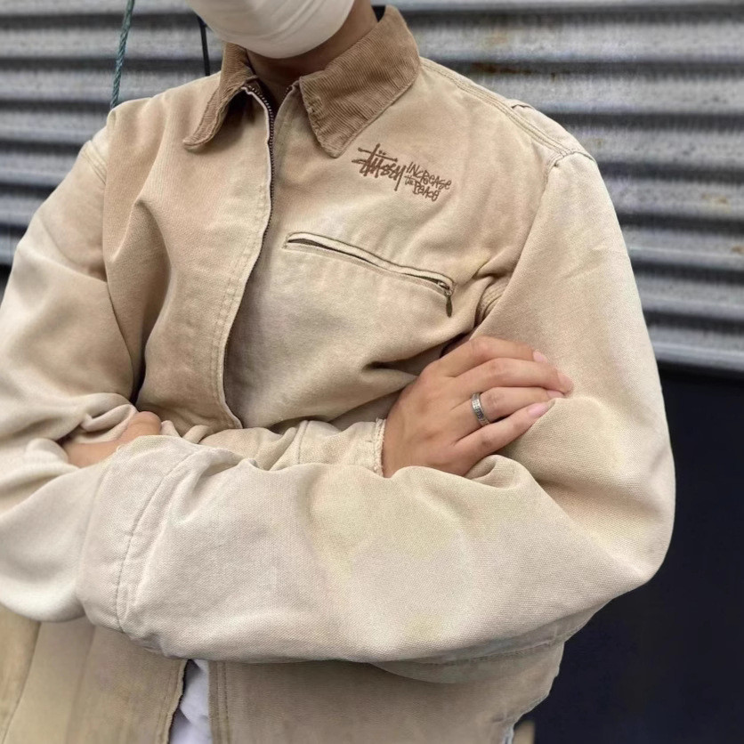 RIR3 CARHARTT x STU Collaboration Vintage Style J97Washed Vintage Distressed Men's Jacket Coat