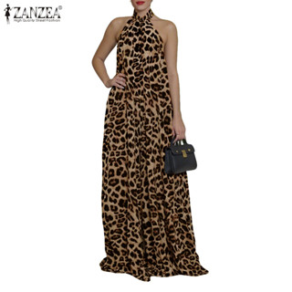 ZANZEA ชุดเดรสนอกทรงเอแขนกุดพิมพ์ลายเสือดาวสไตล์วินเทจสำหรับ…