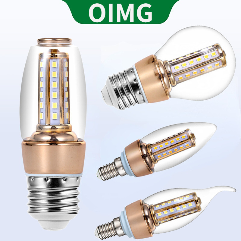 OIMG หลอดไฟ LED, E14,E27, ทอง/เงิน, 85-265V, 8W, หัวแบน/ดึงหาง/ชาร์ปฟอง/ฟองกลม, LED โคมระย้าหลอดไฟเทียน