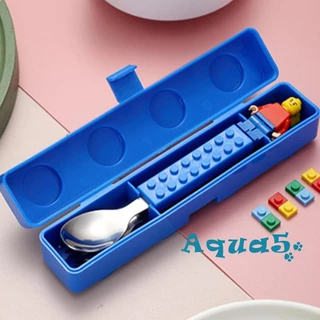 AQQ-เด็กวัยหัดเดินช้อนส้อมชุด Building Blocks Flatware เครื่องครัวแบบพกพา Party Supplies