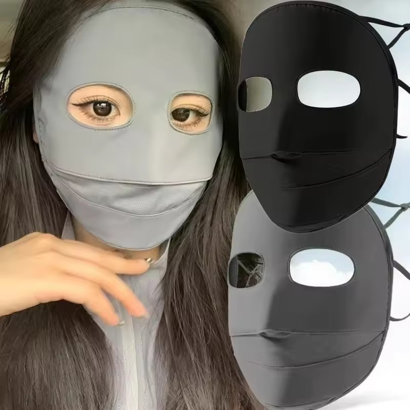 มาส์กหน้าผ้าไหมน้ำแข็งกันแดดแบบปรับได้บางระบายอากาศได้ – ฝาครอบเต็มหน้าป้องกันยูวีสีทึบ