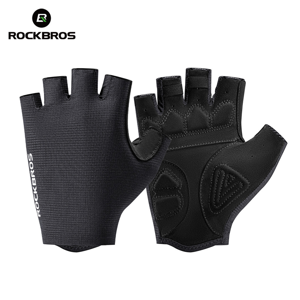 ROCKBROS ถุงมือครึ่งนิ้วสําหรับปั่นจักรยานระบายอากาศความชื้นน้ําหนักเบายืดหยุ่นดูดซับแรงกระแทกถุงมือจักรยานเสือหมอบภูเขากันลื่น