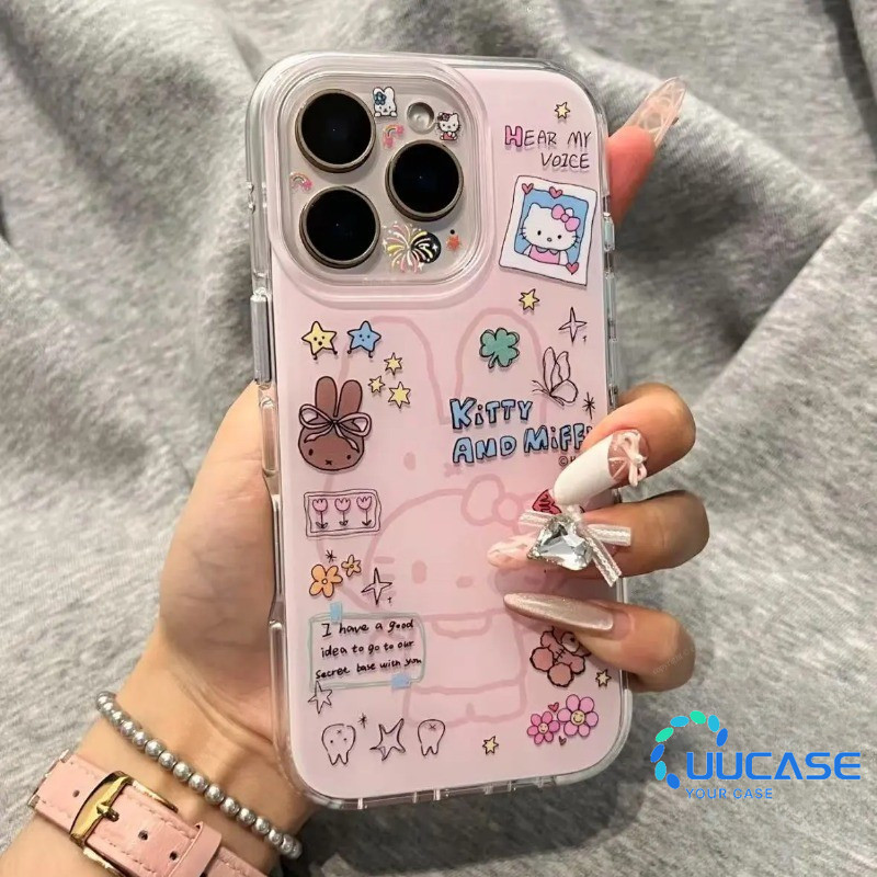 กระต่ายน่ารักเคสโทรศัพท์สําหรับIPhone 11 12Pro 13 14Plus 15Pro Max 16Plus 16Pro XR XS Max 7 8Plusสาวสร้างสรรค์ฝาครอบโทรศัพท์BB