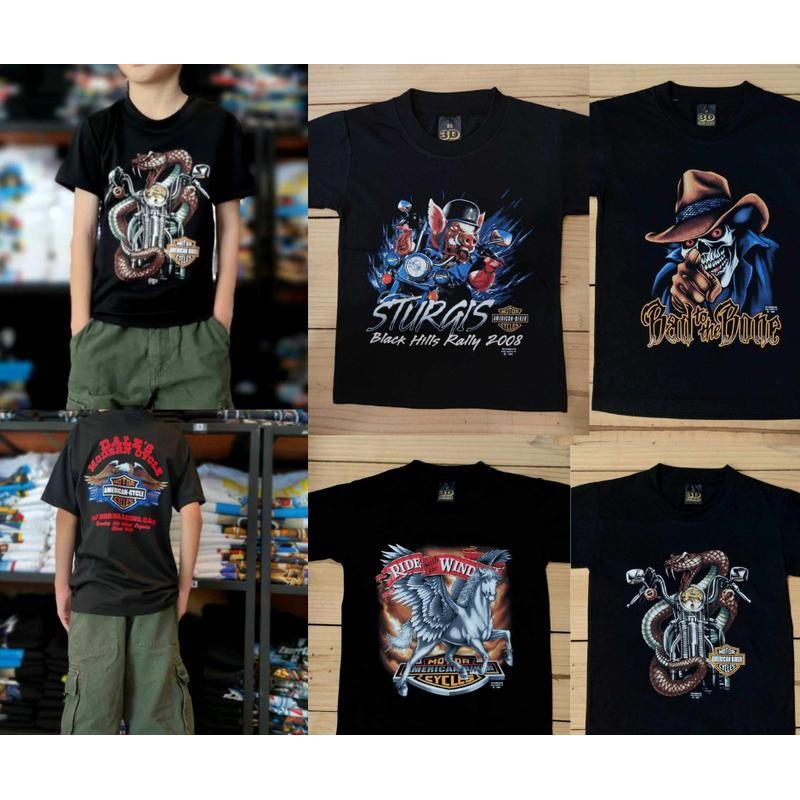 เสื้อเด็กแนววินเทจ เสื้อ3d เสื้อฮาเลย์ผ้าบางวินเทจ คอกลมสีดำ เด็กชาย เด็กหญิง