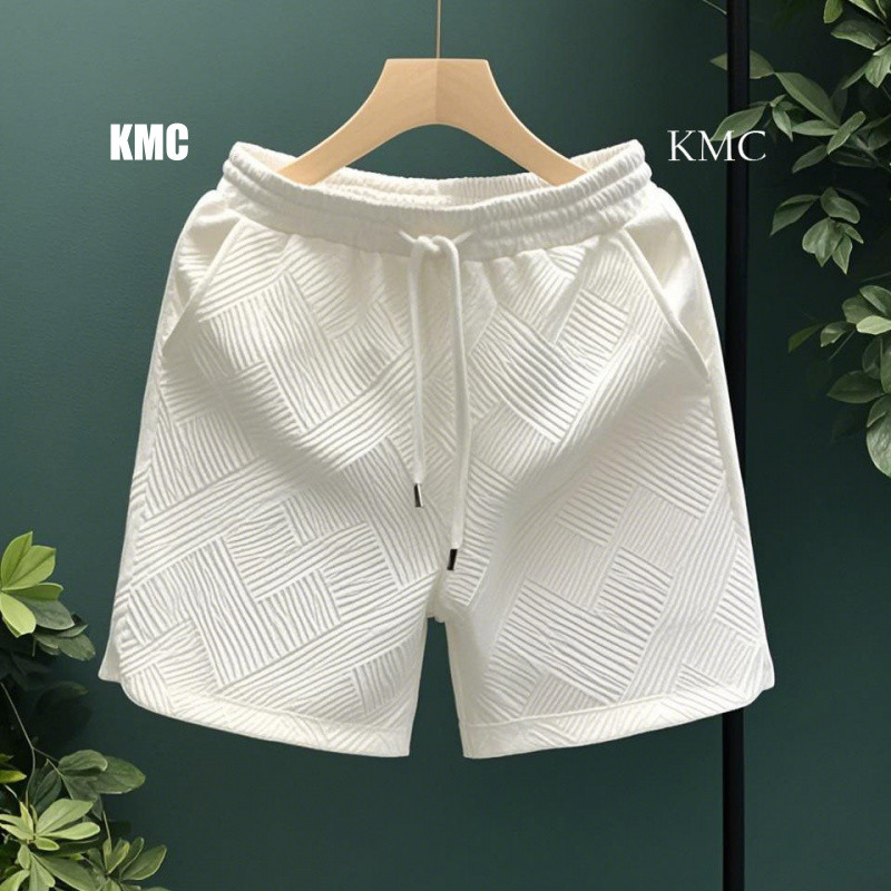 [KMC] กางเกงขาสั้นผู้ชาย 3D Diamond Pattern เวอร์ชั่นเกาหลี Simple cleanfit กางเกงขาสั้นลําลองสีดําส