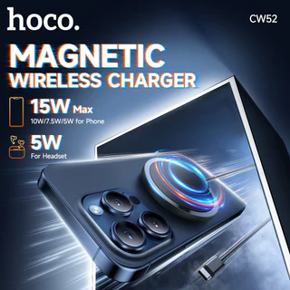 ✅ HOCO CW52 แท่นชาร์จไร้สาย ระบบแม่เหล็กQi จ่ายไฟ15W ชาร์จมือถือ รองรับ iOS แท่นชาร์จหูฟัง hc6
