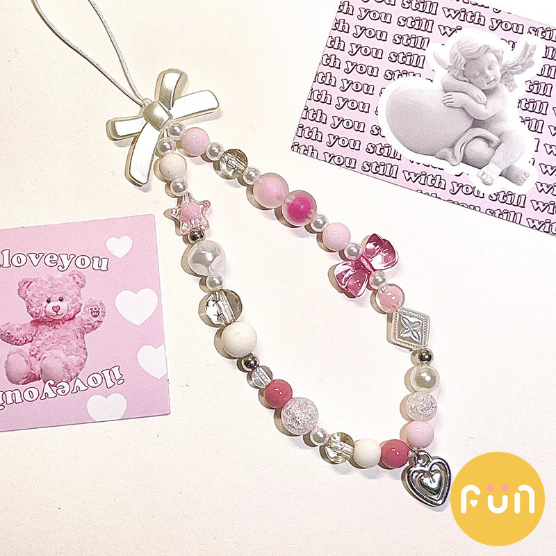 อิน สีชมพูกุทัณฑ์รูปหัวใจลูกปัดโทรศัพท์เชือกเส้นเล็กสายรัดข้อมือพวงกุญแจเสน่ห์โซ่แขวนสายป้องกันการสูญหายที่ทําด้วยมือดินโพลิเมอร์เซ - รูปที่ 2