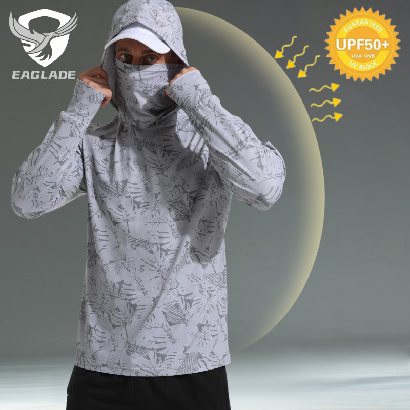 EAGLADE เสื้อยืดสําหรับผู้ชายผู้ชายแห้งเร็วระบายอากาศยืดป้องกันแสงแดดในสีเทาอ่อน K11