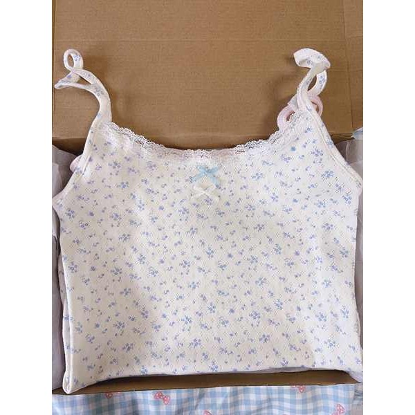 thepatsh jarin_official เสื้อกล้ามสายเดี่ยวลายดอกไม้สีฟ้าสำหรับผู้หญิง