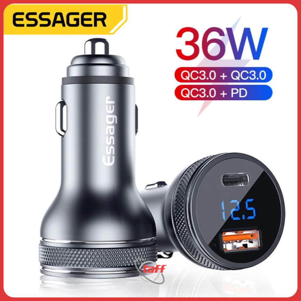 ESSAGER Car Charger Fast Charging PD QC 3.0 USB Type C พอร์ต 36W - ECCPQ-JG0G