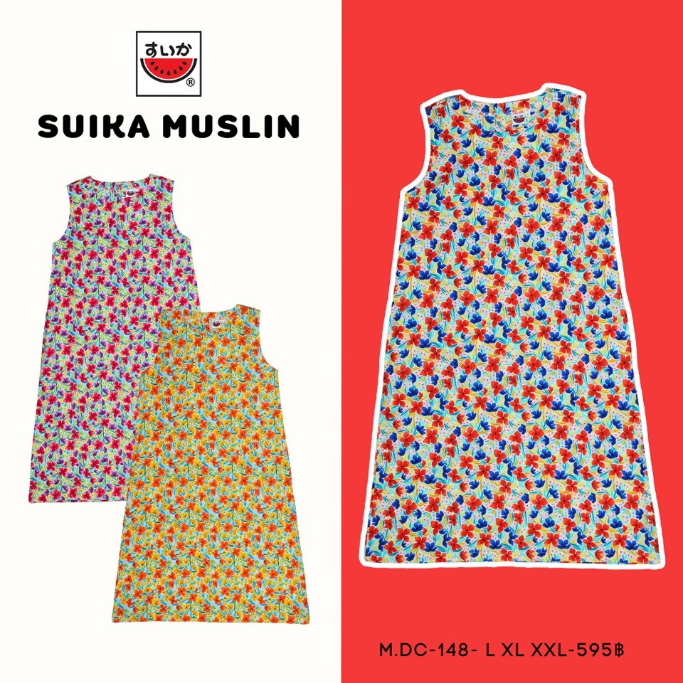 เสื้อแตงโม (SUIKA) - เดรสแขนกุด ผ้าป่านมัสลิน  ลายดอกไม้ (M.DC-148)