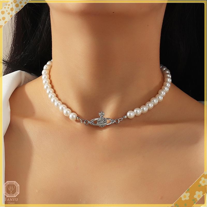 SGL สร้อยคอโชคเกอร์มุกเทียมสําหรับผู้หญิงสร้อยคอจี้ดาวเคราะห์อารมณ์ SGL